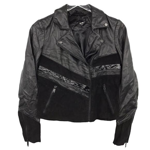 Slate & Willow Colorblock Moto Jacket S Womens Suede Leather Asymmetrical Zip - Picture 1 of 6